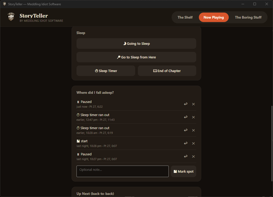 StoryTeller sleep options, including going-to-sleep mode